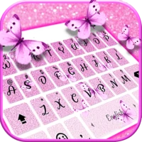 Pink Glitter Butterfly Klavye 