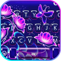 Purple Neon Flowers Klavye Tem